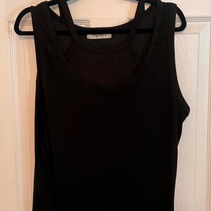 Black ribbed tank with layered built in neckline